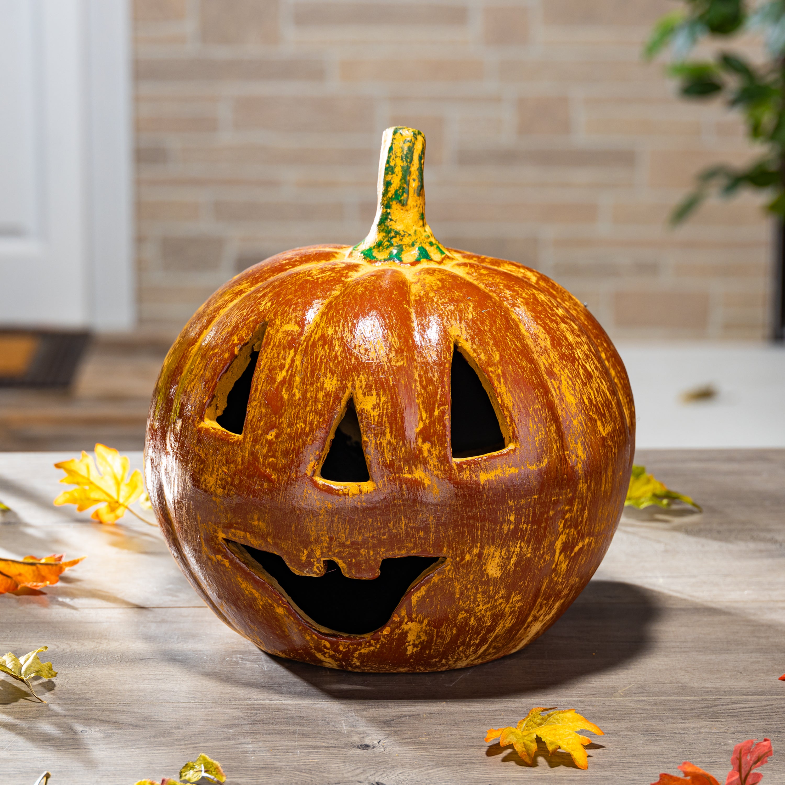 Rustic 14 Inch Terracotta Jack O Lantern Pumpkin for Halloween Decor #2744940EC